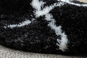 Koberec FLUFFY kruh shaggy kratka, trellis - antracit / biely