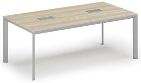 Rokovací stôl PRIMO INVITATION, 200x100 cm, dub prírodný + 2x stolná zásuvka TYP VI, strieborná