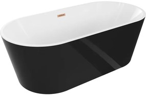 Mexen Luna, voľne stojaca vaňa 180 x 80 cm, biela-čierna, medený prepad, 52031808075-65