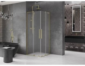 Mexen Velar L Duo, sprchový kút s posuvnými dverami 90 x 90 cm, 8mm sklo námraza, zlatá lesklá, 871-090-090-02-33-50