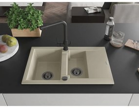 Mexen Gaspar, granitový drez 737x475x177 mm, 1,5-komorový, čierna batéria Duero, béžová, 6507-69-671600-70