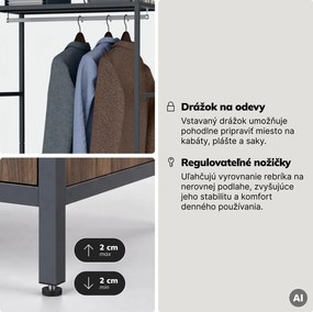 Kancelársky regál otvorený s tyčou na oblečenie, do recepcie a čakárne, kovový, antracitový/orech, 800x2200x400 mm: ARIEL Eco Design