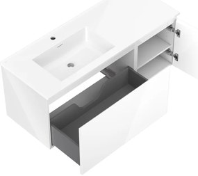 Mexen Orio, kúpeľňová skrinka 120 cm s ľavým umývadlom Otis, 1S, 1D, biela lesklá, 91A13-12047-3-BBFF00-W18L00