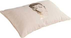 Prírodný béžový vankúš so zlatou tvárou Budhu Bombay – 9*1*1 cm