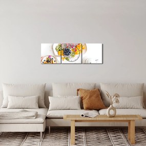 Obraz tanierov s ovocím na stole (s hodinami) (90x30 cm)