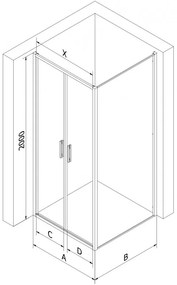 Mexen Exo, sprchovací kút s krídlovým dverami 90 x 70 cm, 6mm číre sklo, chrómový profil, 814-090-070-01-00