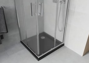 Mexen Rio, štvorcový sprchovací kút s posuvnými dverami 80(dvere) x 80(dvere) x 190 cm, 6mm sklo námraza, chrómový profil + čierna sprchová vanička SLIM, 860-080-080-01-30-4070