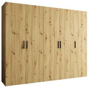 Šatníková skriňa 250 cm Borry 1 (dub artisan + čierna). Akcia -20%. Vlastná spoľahlivá doprava až k Vám domov. 1125778