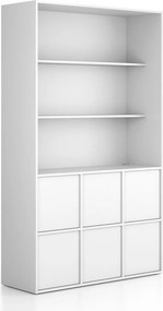 Kancelárska skriňa FRAME, 6x dvere, 2x polica, 1299 x 450 x 2162 mm, PUSH-lock, biela