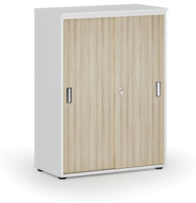 Kancelárska skriňa so zasúvacími dverami PRIMO WHITE, 1087 x 800 x 420 mm, biela/dub prírodná