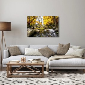 Obraz - Vodopády v jesennej krajine, žlté (90x60 cm)