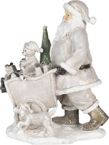 Vianočné dekoratívne soška Santy s vozíkom s psíkom - 12 * 8 * 15 cm