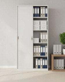 Kancelárska kovová skrinka s posuvnými dverami na kľúč Toronto Grey