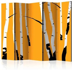 Paraván - Birches on the orange background II [Room Dividers] Veľkosť: 225x172, Verzia: Akustický