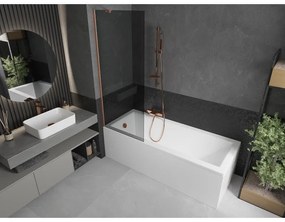 Mexen Next, 1-krídlová vaňová zástena 70 x 150 cm, 6mm šedé sklo, medená matná, 895-070-000-00-40-65