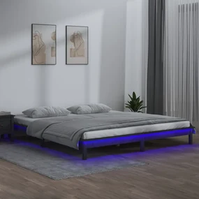 vidaXL Posteľný rám s LED sivý 120x190cm malé dvojlôžko masívne drevo