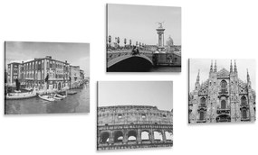 Set obrazov historické mestá v čiernobielom prevedení - 4x 40x40