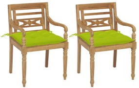 Batavia stoličky 2 ks s jasnozelenými vankúšmi masívny teak 3062153
