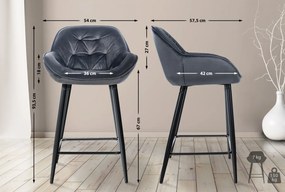 Barová stolička Gibson - zamat, kovové nohy čierne - Tmavo sivá