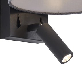 Moderná nástenná lampa čierna so sivou guľatou a lampou na čítanie - Puglia