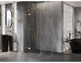Mexen Lunar, výklopný sprchový kút ľavý 70 x 70 cm, 8mm číre sklo, zlatý profil, 834-070-070-50-00-L