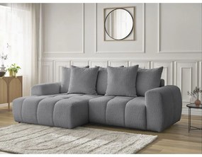 Sivá rozkladacia/s úložným priestorom rohová pohovka z textílie buklé (ľavý roh/s leňoškou) Roxelane – Bobochic Paris
