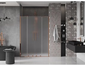 Mexen Velar Duo, posuvné sprchové dvere do otvoru 160 cm, 8mm sklo námraza, ružové zlato, 871-160-000-32-60