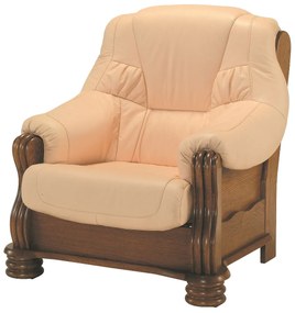 Kožené kreslo Adam - drevo D3 / svetlomarhuľová (Rose white)