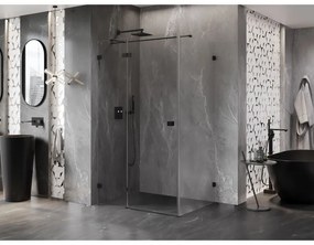 Mexen Lunar T, výklopný ľavý sprchový kút 125 x 110 cm, 8mm číre sklo, čierny profil, 834T-125-110-70-00-L