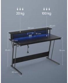 Písací stôl SOLEA-X s podsvietením, čierny