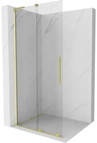 Mexen Velar L, posuvná sprchová zástena Walk-in 110 x 200 cm, 8mm číre sklo, zlatá matná, 871-110-003-03-55