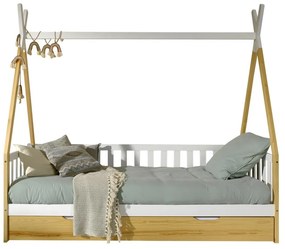 Domčeková detská posteľ z borovicového dreva s úložným priestorom v prírodnej farbe 90x200 cm TIPI – Vipack