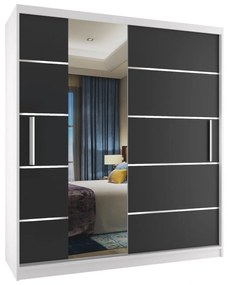 Šatníková skriňa 133 cm Belini biely mat / čierny mat s posunými dverami a zrkadlom  MBP SZP2/2/W/DS/0/AL