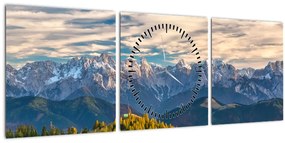 Obraz - horská panorama (s hodinami) (90x30 cm)