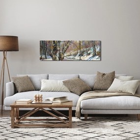 Obraz maľovanej zimnej krajiny (s hodinami) (90x30 cm)