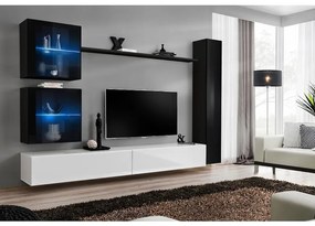 Obývacia stena Switch XVIII Sklo +LED čierna/Biely