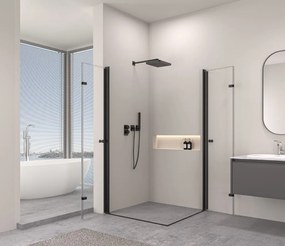 Erga Berlin Double, sprchový kút s dvojitými skladacími dverami 75(dvere) x 110(dvere) x 195 cm, 6mm číre sklo, čierny profil, ERG-V02-BERLIN-D075D110-CL-BK