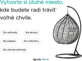 Biele závesné kreslo KOKON bez stojanu, sivý vankúš