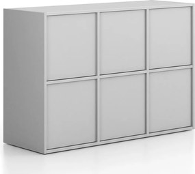 Kancelárska skriňa FRAME, nízka, 6x dvere, 1299 x 450 x 881 mm, PUSH-lock, sivá