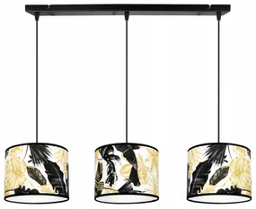 Závesné svietidlo Gold Flowers, 3x biele textilné tienidlo s kvetinovým vzorom, (výber z 2 farieb konštrukcie)