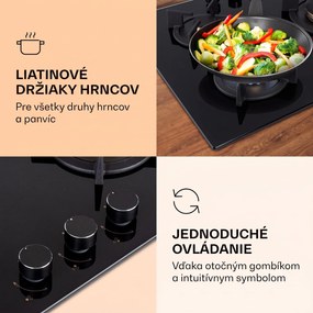 Klarstein Goldflame 3, plynová varná doska, 3 Messing horáky, sklokeramika
