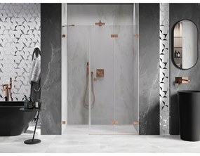 Mexen Lunar-F, pravé skladacie sprchové dvere 125 cm, 8mm číre sklo, medený matný profil, 836S-125-050-65-00-P