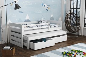 Detská posteľ z masívu borovice JOLANA s prístelkou a šuplíky - 200x90 cm - BIELA