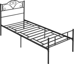HOMCOM Rám postele pre jednu osobu z ocele 95x211x106cm, integrované laty, čelno a nožička, úložný priestor pod posteľou, čierna | Aosom