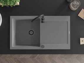 Mexen Leo, drez granitový 900x500x190 mm, 1-komorový, šedá s čiernym sifónom, 6501901010-71-B