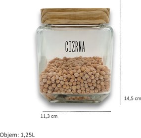 5Five® Súprava 3ks sklenených bytelných hranatých dóz s dreveným vekom, 1,25l KWADR