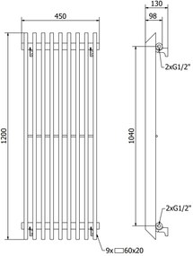 Mexen Aurora, vykurovacie teleso 1200x450 mm, 917 W, čierna, W212-1200-450-00-70