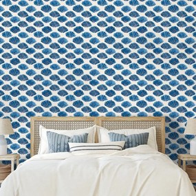 Samolepiaca tapeta modré mušle na bielom pozadí