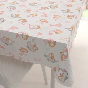 Biante Detský bavlnený obdĺžnikový obrus Sandra SA-527 Ružové morské panny s delfínmi a veľrybami na bielom 60x100 cm