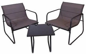 Záhradný relaxačný set stôl a 2 kreslá, oceľ, šedá